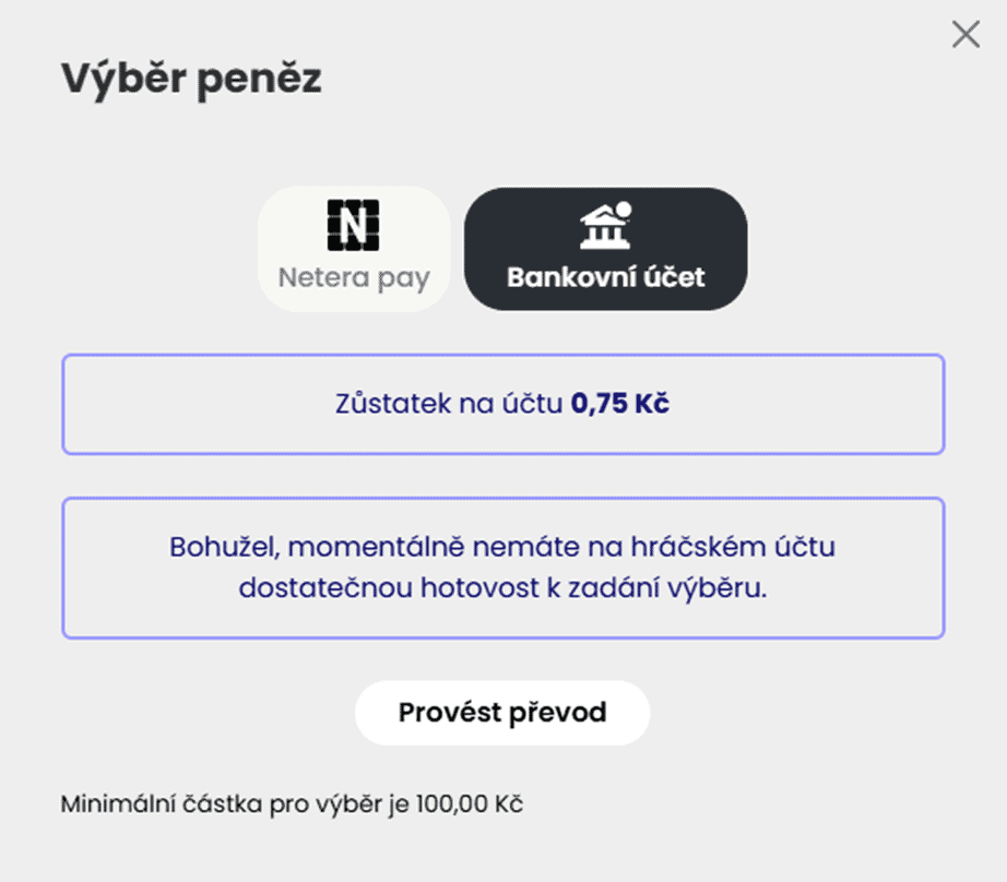 Možnosti výběru peněz