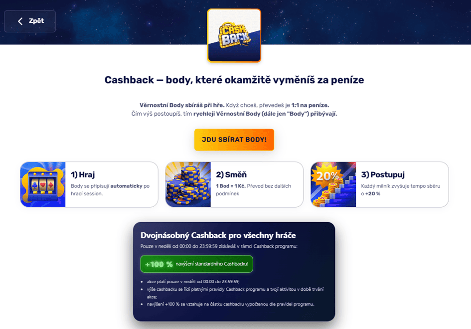 Stránka cashback programu