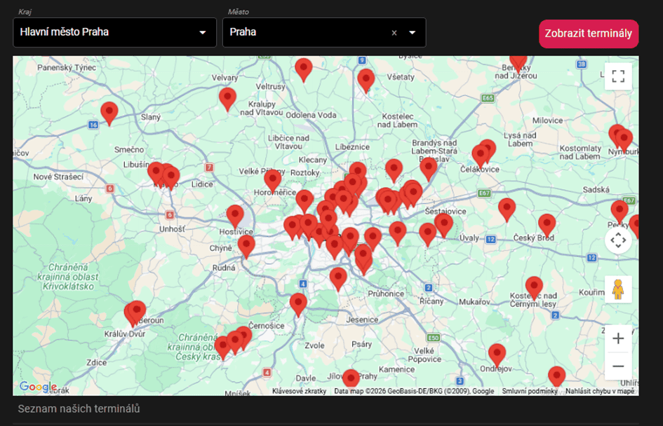 Mapa sázkových terminálů