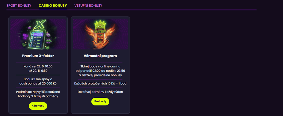 Aktuální pravidelné bonusy