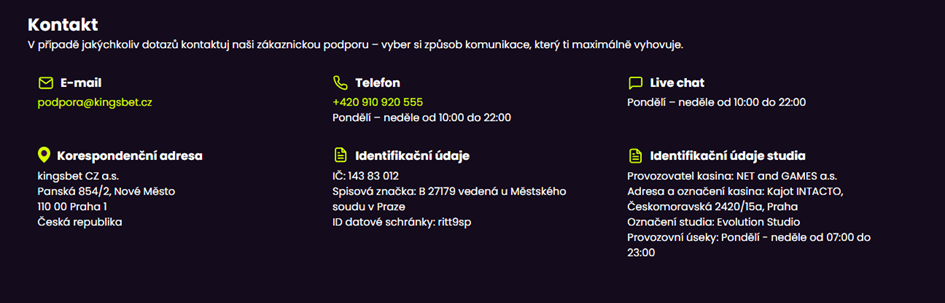 Dostupné možnosti kontaktu