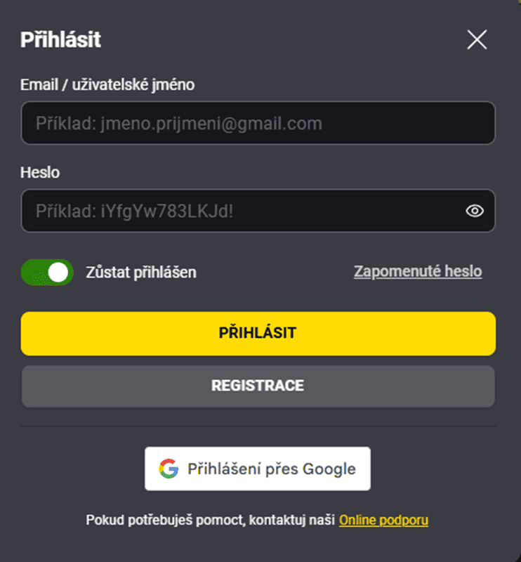 Přihlášení na Fortunu