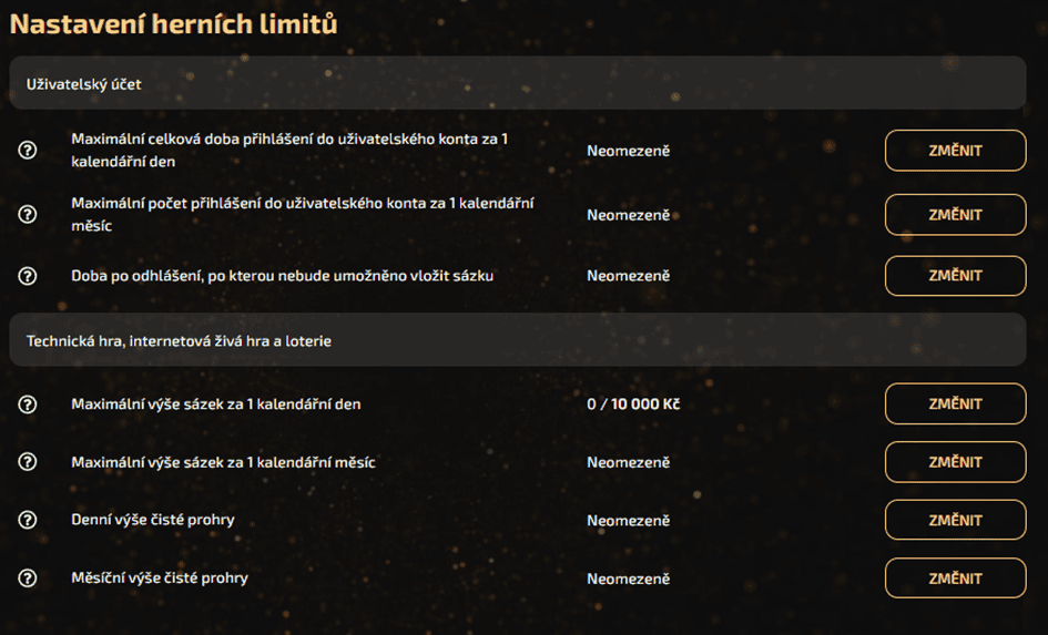 Herní limity a jejich nastavení