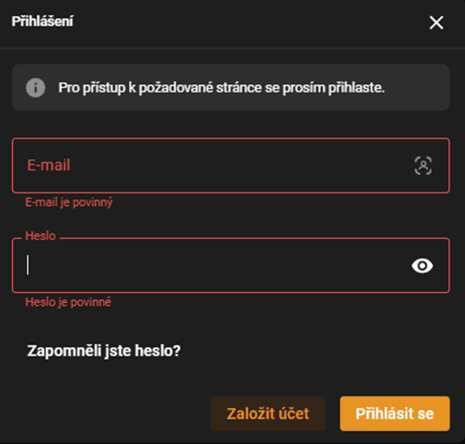 Formulář pro přihlášení
