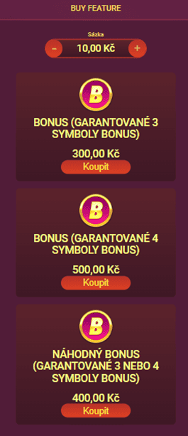 Možnosti bonus buy funkce