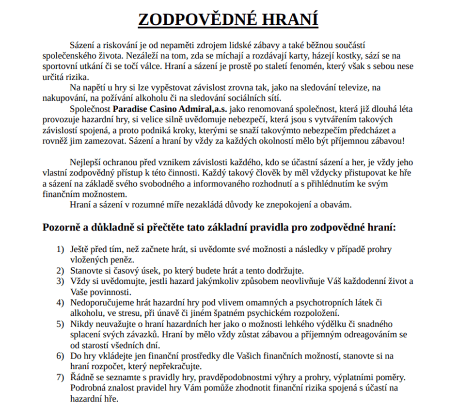 Zásady zodpovědného hraní