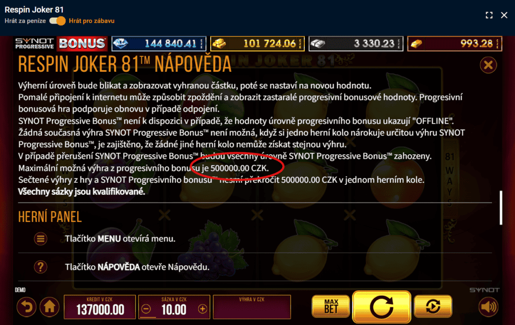 Maximální výhra u oblíbeného automatu Respin Joker 81