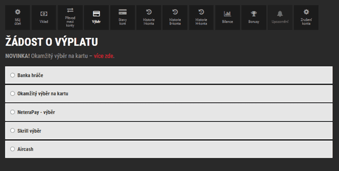 Dostupné platební metody