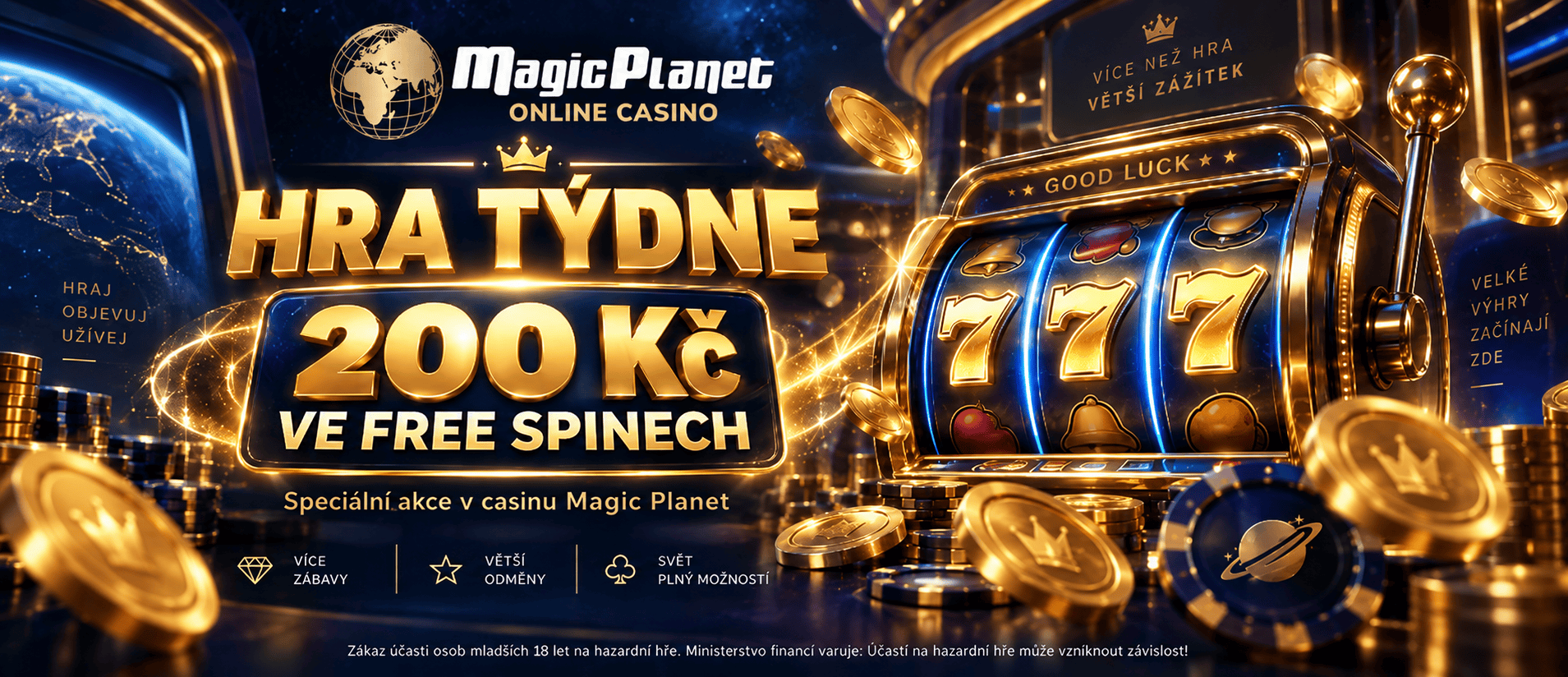Hra týdne v casinu Magic Planet - Berte 200 Kč ve free spinech!