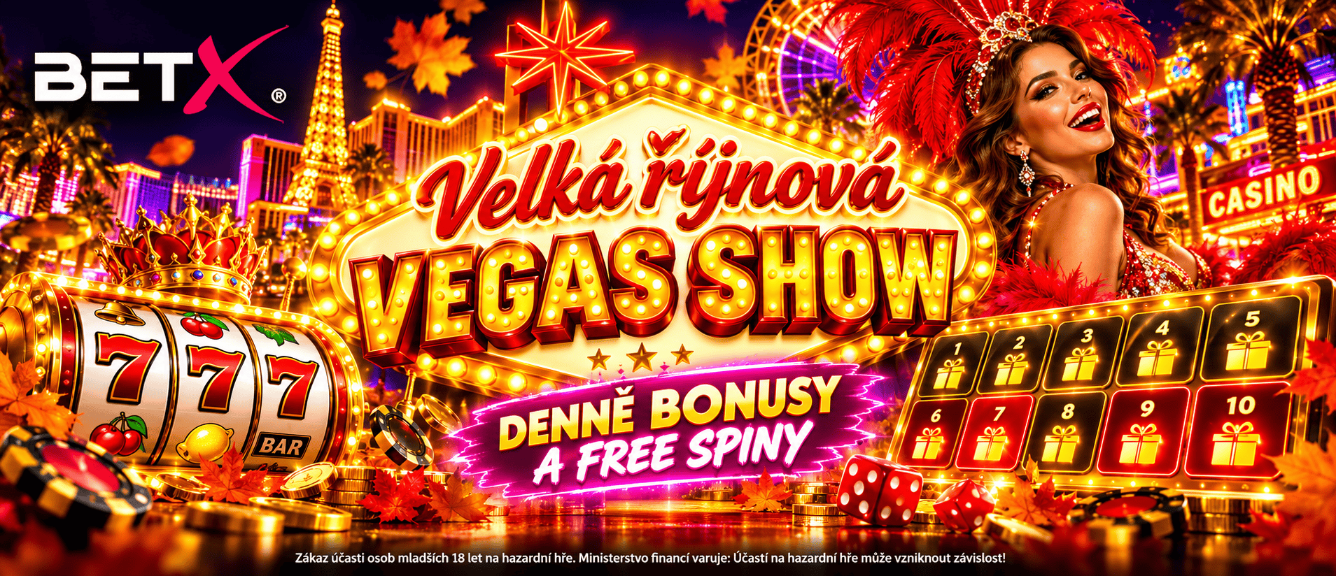 Kalendář Velká říjnová Vegas show v BetX přináší denně bonusy a free spiny!