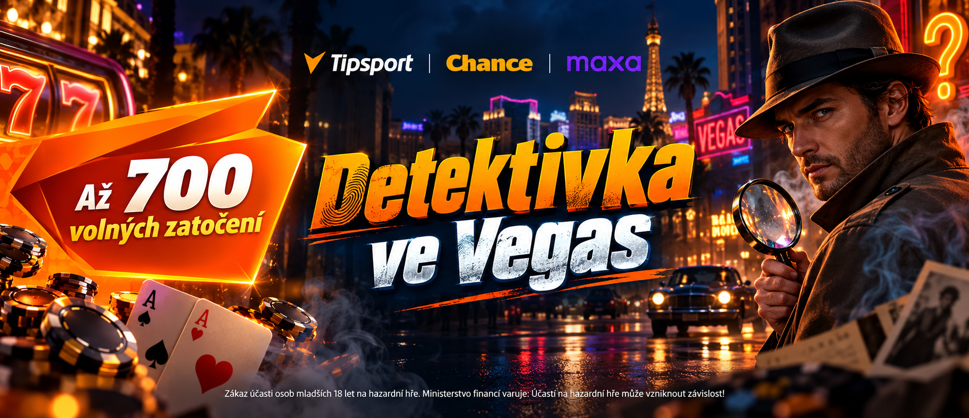 Detektivka ve Vegas - rozluštěte záhady a získejte až 700 volných zatočení na Tipsportu, Chanci a Maxe