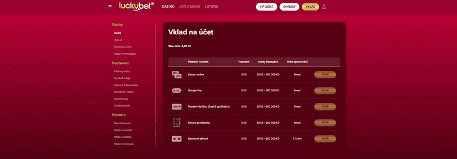 Dostupné platební metody