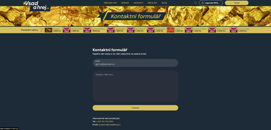 Kontaktní formulář casina