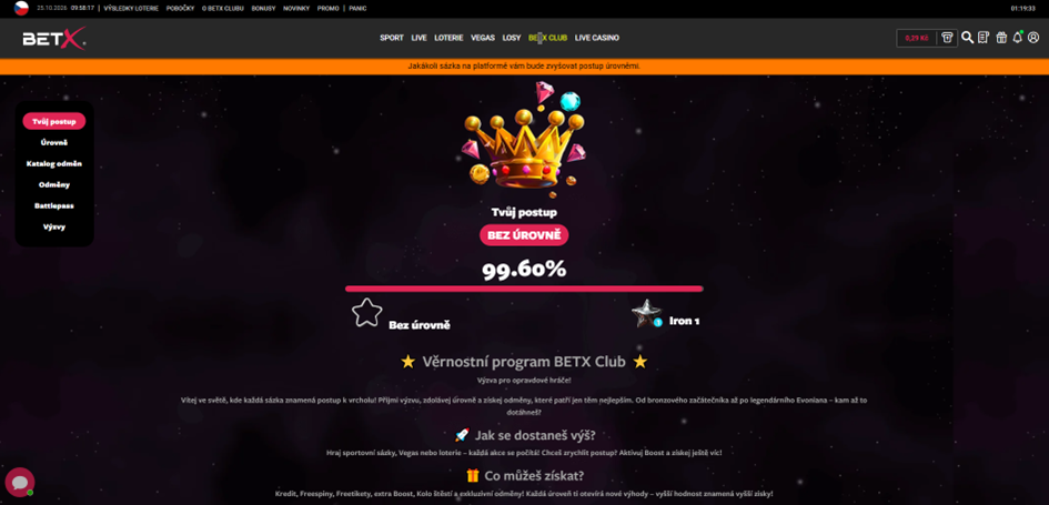 Věrnosti program BetX Club
