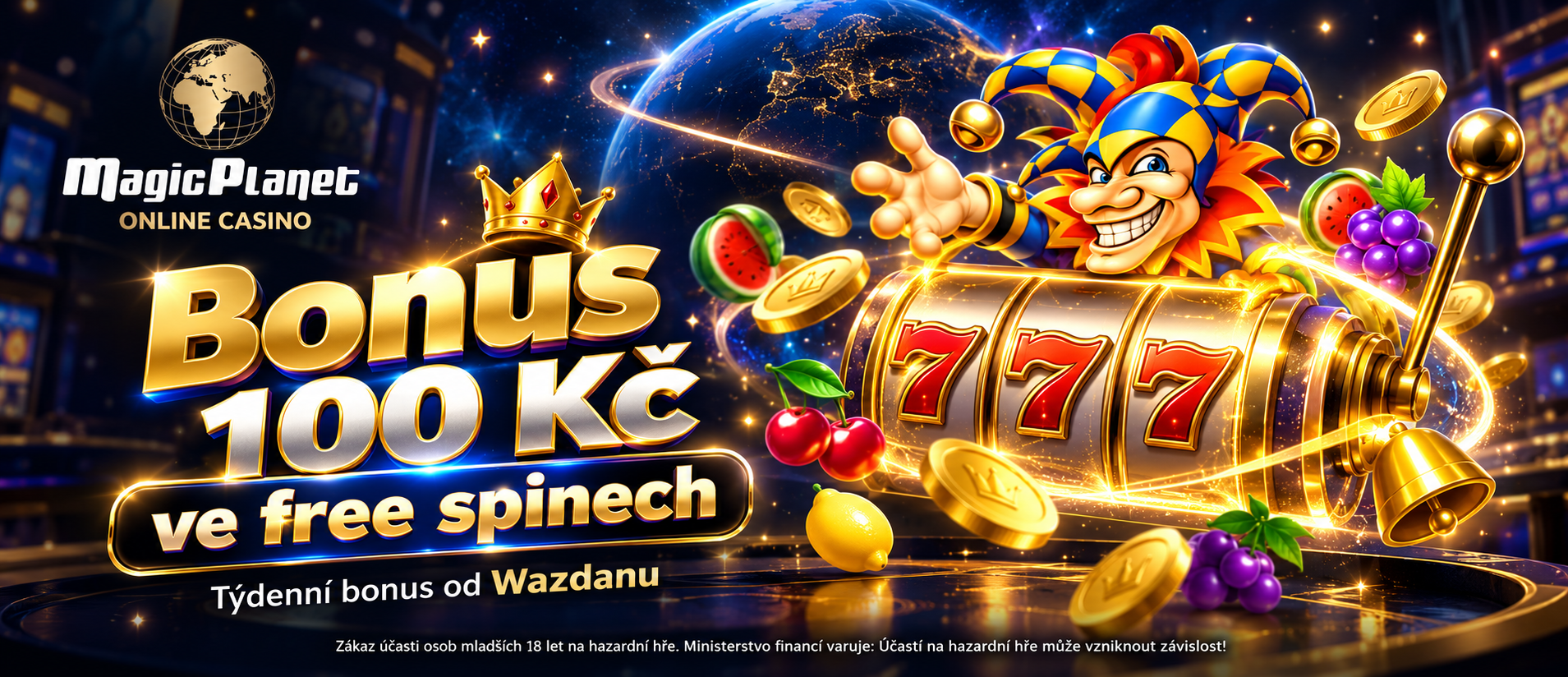 Týdenní bonus s Magic Planet je: získejte 100 Kč ve free spinech od Wazdan!